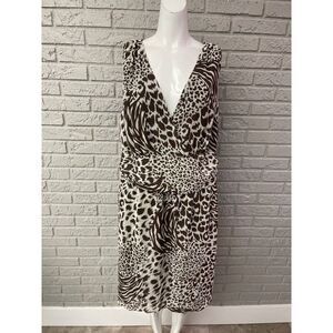 Mlle Gabrielle Animal Print Chiffon V Neck Dress Size 3X
